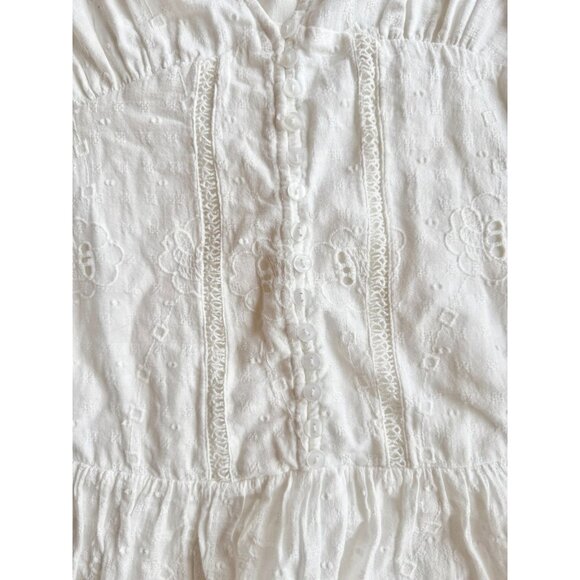 ZARA White Cotton Embroidered Eyelet Long Sleeve Button Front Mini Dress, Size M - Picture 10 of 16